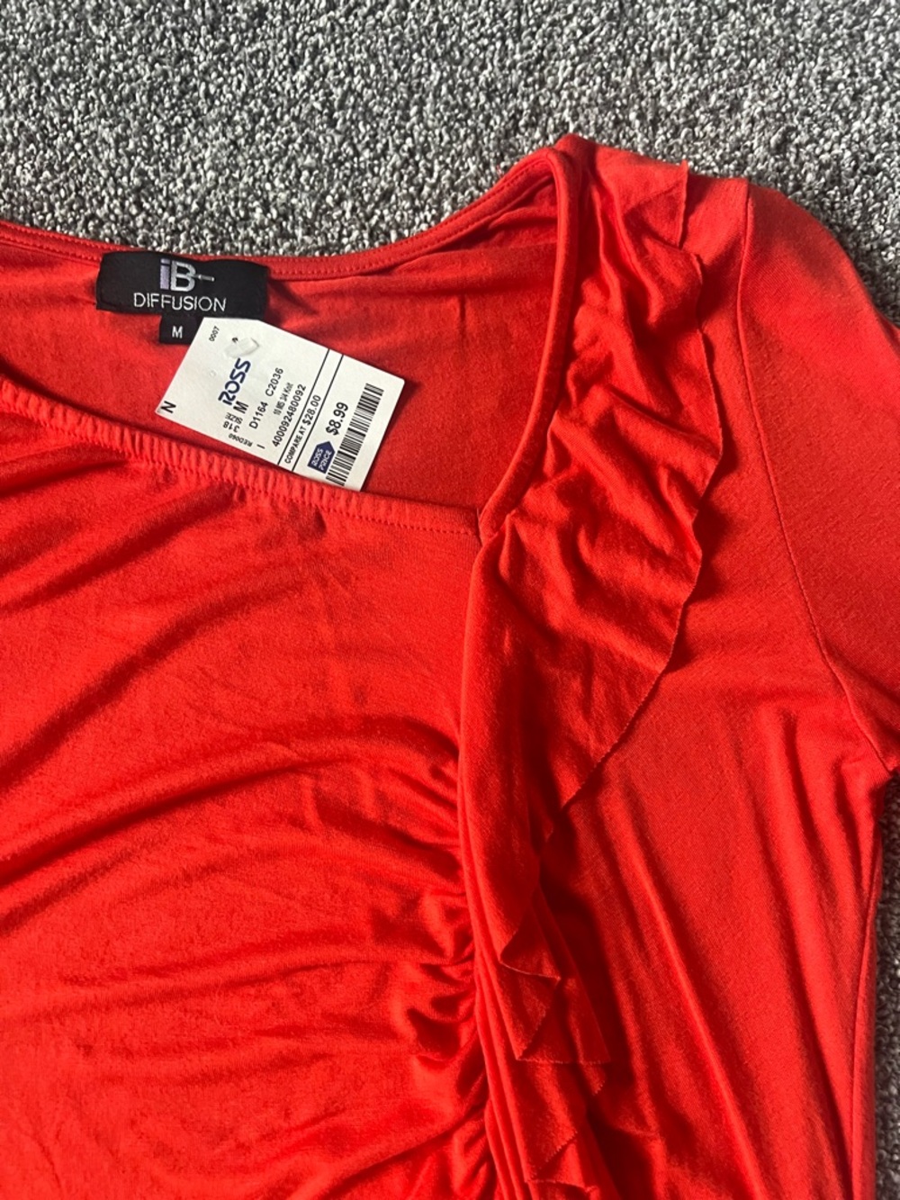 Vibrant Orange Long-Sleeve Ruffle-Front Top - Picture 2 of 3